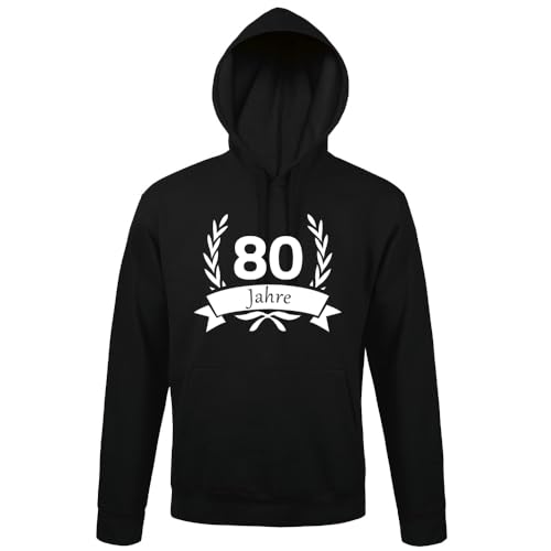 shirt84 80 cumpleaños en la corona de laurel hombres sudadera con capucha, Negro , M