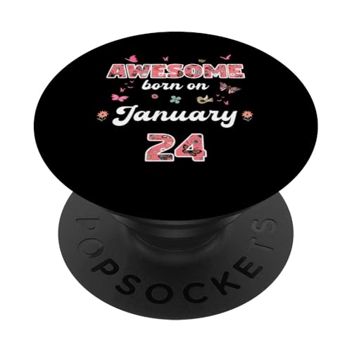 Impresionante Desde enero 24 Flores 24 enero Cumpleaños PopSockets PopGrip Adhesivo