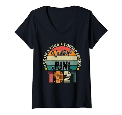103 Años Vintage Junio 1921 Cumpleaños 103 Retro Camiseta Cuello V