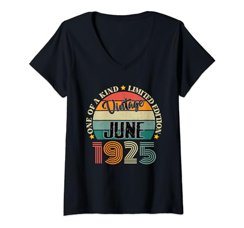 99 Años Vintage Junio 1925 99 Cumpleaños Retro Camiseta Cuello V