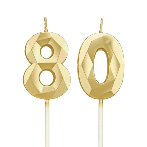 Velas 80 cumpleaños, velas con número oro, decoraciones para tartas de cumpleaños, bodas,...