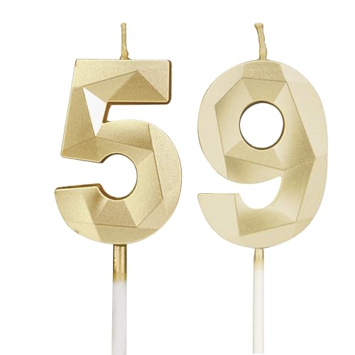 Velas de cumpleaños con números 59,3D dorados para decoración de cumpleaños, velas de...