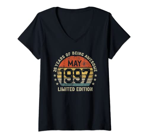 Mujer 25 Años Cumpleaños Mayo Regalo 1997 Divertido Mujer Hombre Camiseta Cuello V