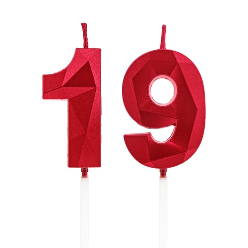 Velas 19 cumpleaños, velas con número rojo, decoraciones para tartas de cumpleaños, bodas,...