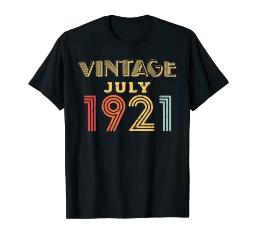 Vintage Julio 1921 Retro 100 Años 100 Cumpleaños Regalo Camiseta