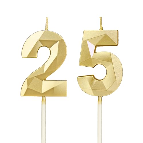 Velas 25 cumpleaños, velas con número oro, decoraciones para tartas de cumpleaños, bodas,...