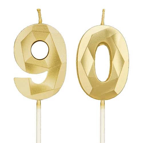 Velas de cumpleaños número 90, velas de números dorados, decoración de cumpleaños, decoración...