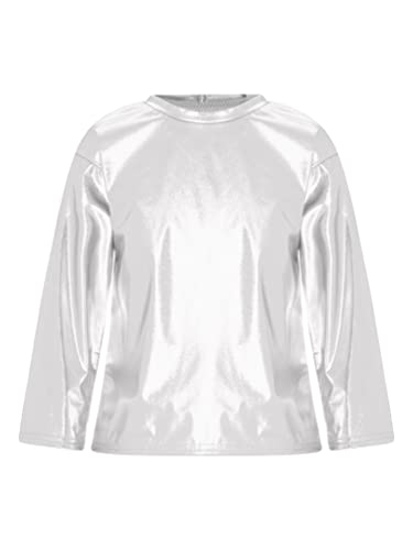 HULIJA Camiseta básica metálica de manga larga para niñas, top brillante, hip hop, jazz, fiesta,...