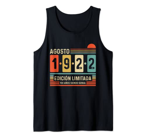 100 Años Agosto 1922 Leyenda Regalo 100 Cumpleaños Camiseta sin Mangas