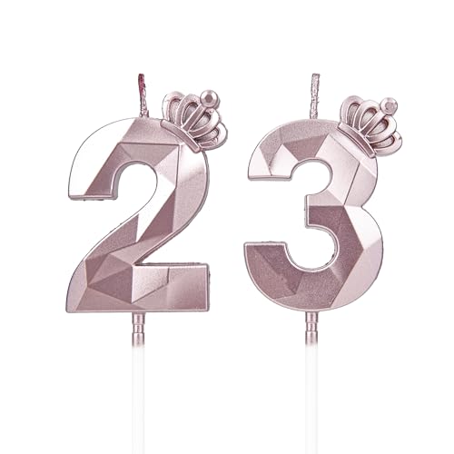 DTXLX Velas 3D cumpleaños Oro Rosa números 23 con corona, para tartas, decoración cumpleaños,...