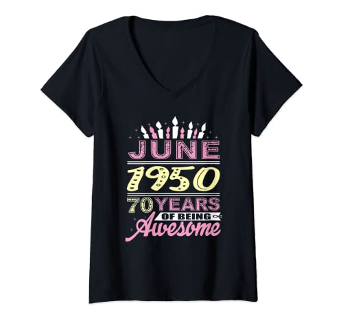 Mujer Junio 1950 70 años 70 cumpleaños fiesta regalo vela Camiseta Cuello V
