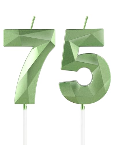 mciskin Velas de 75 cumpleaños color verde salvia, decoraciones de cumpleaños 75 para mujeres y...
