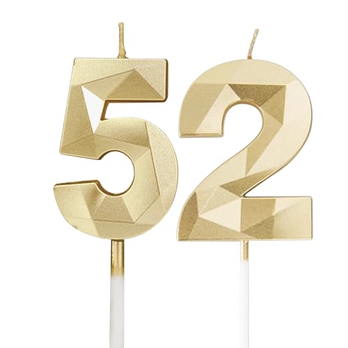 Velas de cumpleaños con números 52,3D dorados para decoración de cumpleaños, velas de...