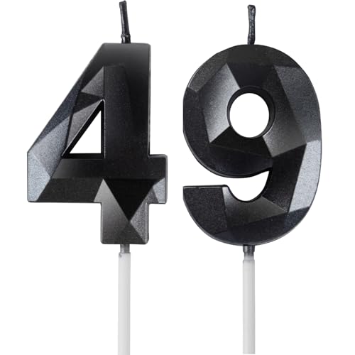 Velas de Cumpleaños 49 Años Negro, Decoraciones para Hombres y Mujeres, Número 49 3D para Tarta,...