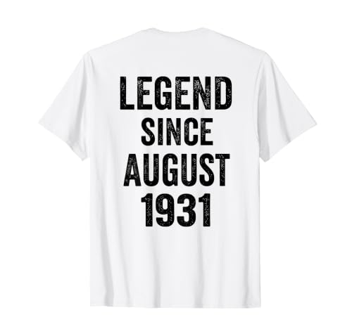 (Back) 95 Decoraciones de cumpleaños 95 años Agosto 1931 95 cumpleaños Camiseta