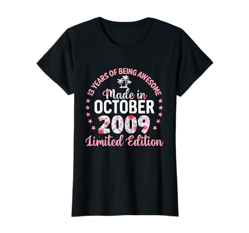 13 años 13 cumpleaños Hecho en Octubre de 2009 Floral Camiseta