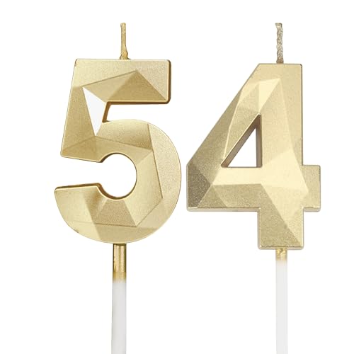 Velas de cumpleaños con números 54, 3D, doradas, velas de cumpleaños para tartas, decoración de...
