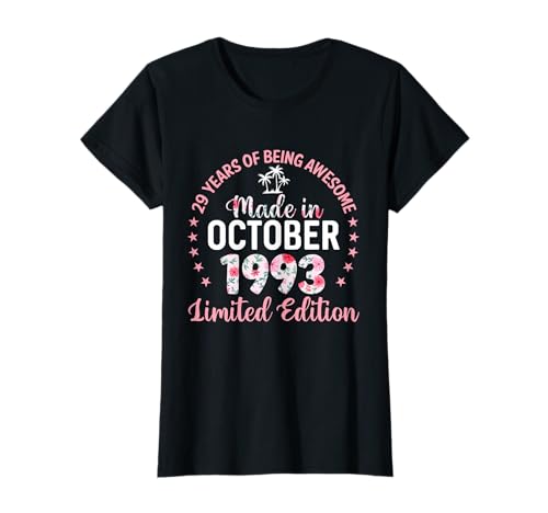 29 años 29 cumpleaños Hecho en Octubre de 1993 Floral Camiseta