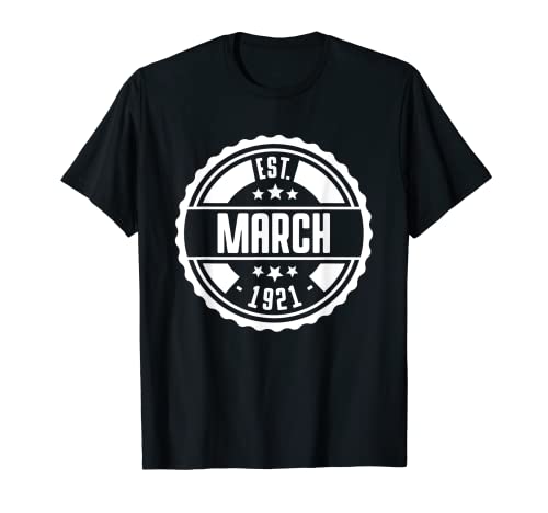 EST Marzo 1921 Feliz Cumpleaños Regalo Vintage Retro Camiseta