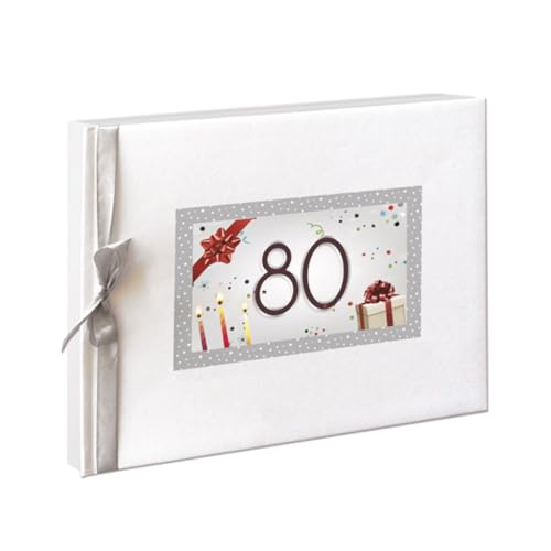 Libro de Firmas Aniversario y Cumpleaños 80, Años | Tapa Dura con Lazo de Seda y Marco Decorativo...