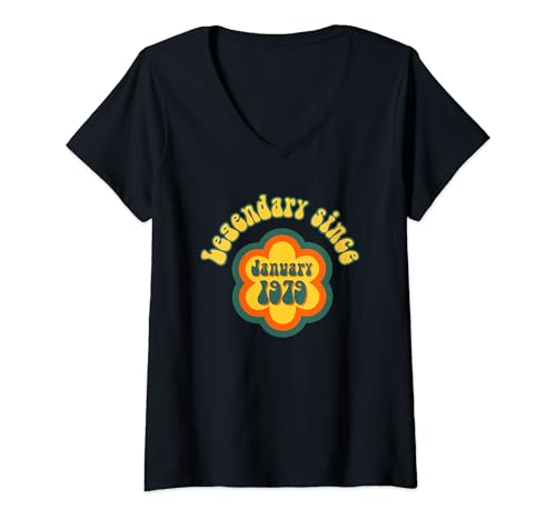 Mujer Nacido en enero de 1979 Cumpleaños Legendario desde 1979 Camiseta Cuello V