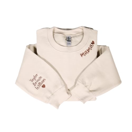 WEIYOUDP Sudadera bordada personalizada para mamá, cuello redondo personalizado con nombres de...