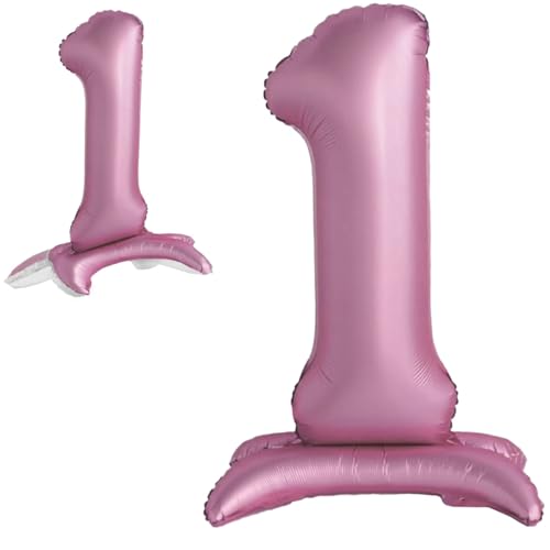 Globo 1er Cumpleaños Número 1 Rosa de Pie Gigante, Globo XXL de 82cm. Decoración 1er Cumpleaños...