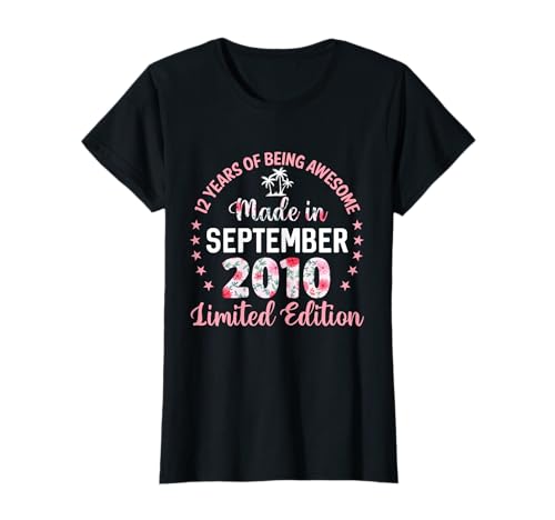 12 Años 12 Cumpleaños Hecho En Septiembre 2010 Floral Camiseta