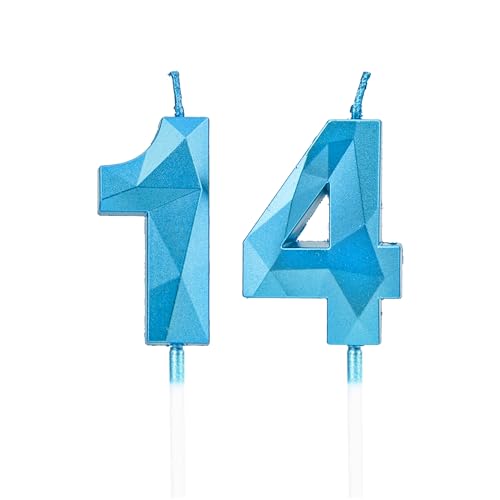 Velas 14 cumpleaños, velas con número azul, decoraciones para tartas de cumpleaños, bodas,...