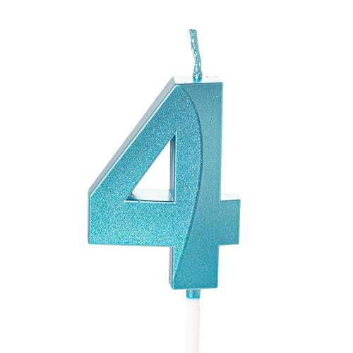 Vela de cumpleaños número 4 azul para pastel, decoración azul para velas de cumpleaños para...