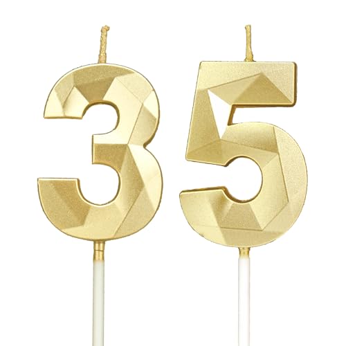 Velas 35 cumpleaños, velas con número oro, decoraciones para tartas de cumpleaños, bodas,...