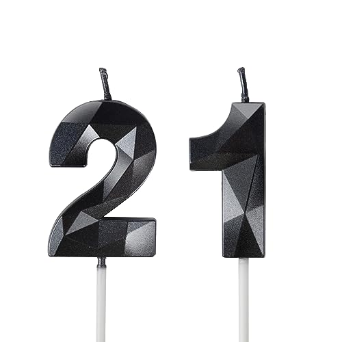 Yiran Velas de Cumpleaños 21 Años Negro, Decoraciones para Hombres y Mujeres, Número 21 3D para...