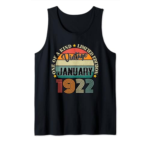 102 Años Vintage Enero 1922 Cumpleaños 102 Retro Camiseta sin Mangas