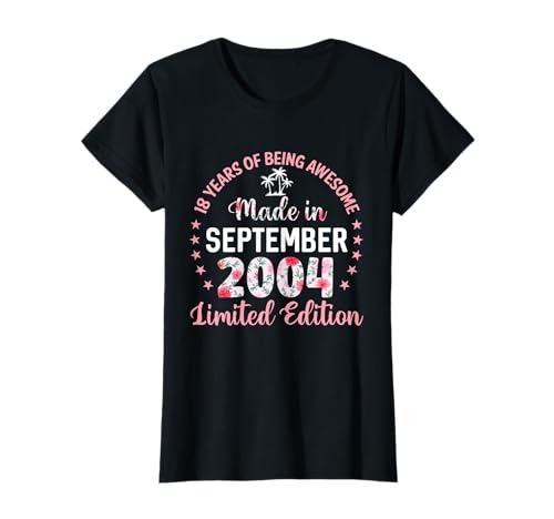 18 años 18 cumpleaños Hecho en septiembre de 2004 Floral Camiseta