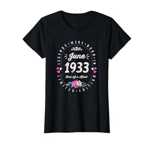 Cumpleaños Floral - Las Leyendas nacen en Junio de 1933 Camiseta