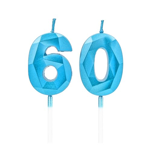 Velas 60 cumpleaños, velas con número azul, decoraciones para tartas de cumpleaños, bodas,...