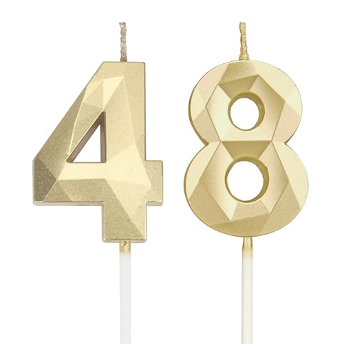 Velas de cumpleaños con números 48, 3D, doradas, velas de cumpleaños para tartas, decoración de...