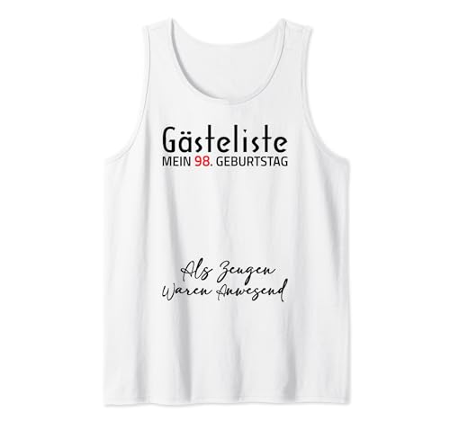 Gästeliste Mein 98. Geburtstag Libro de visitas Firma Camiseta sin Mangas