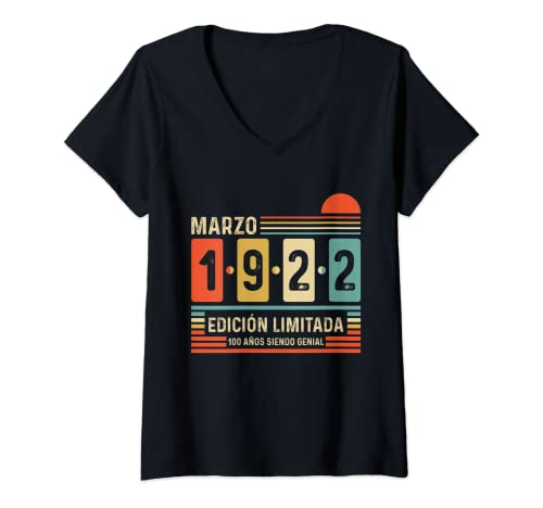 Mujer 100 Años Marzo 1922 Leyenda Regalo 100 Cumpleaños Camiseta Cuello V