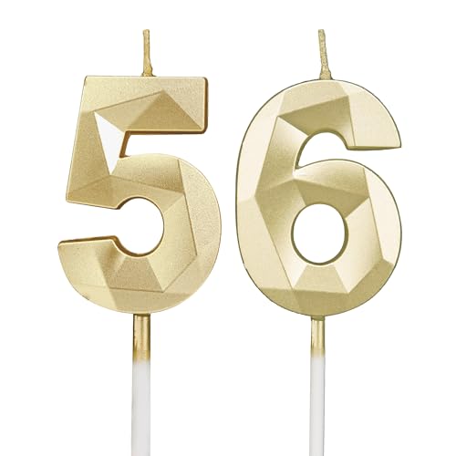 Velas de cumpleaños con números 56,3D, doradas, velas de cumpleaños para tartas, decoración de...