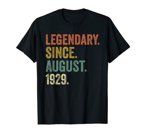 Ropa de 90 cumpleaños Legendary Since de agosto de 1929 Camiseta