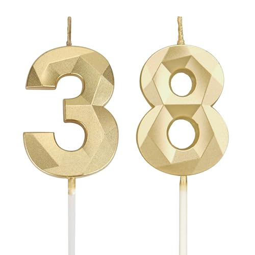 Velas de cumpleaños número 38, velas de números dorados, decoración de cumpleaños, decoración...