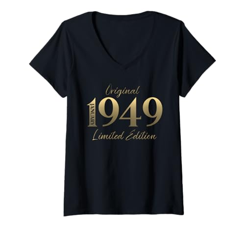 Mujer 77 cumpleaños Hombre Mujer Regalo Enero 1949 Camiseta Cuello V