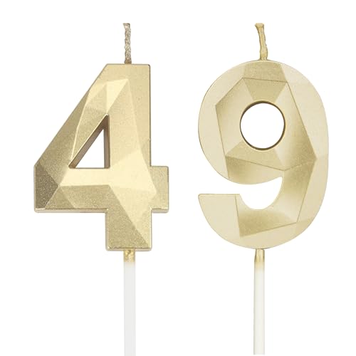 Velas de cumpleaños con números 49, velas de oro 3D para tartas de cumpleaños, velas de...