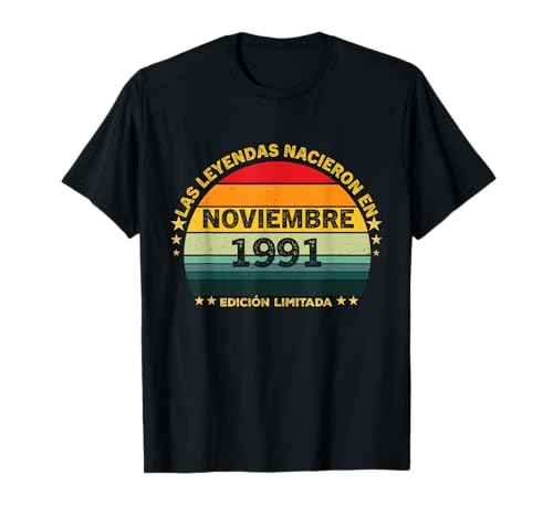 34 Años Cumpleaños Vintage Nacido En Noviembre 1991 Camiseta