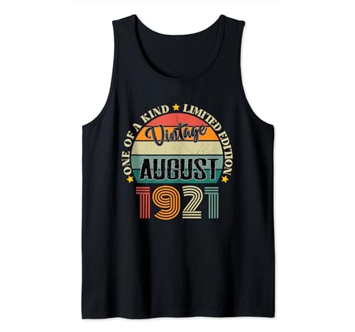 103 Años Vintage Agosto 1921 Cumpleaños 103 Retro Camiseta sin Mangas