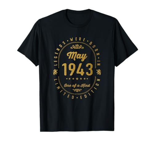 Legends Were Born In May 1943 Cumpleaños Camiseta