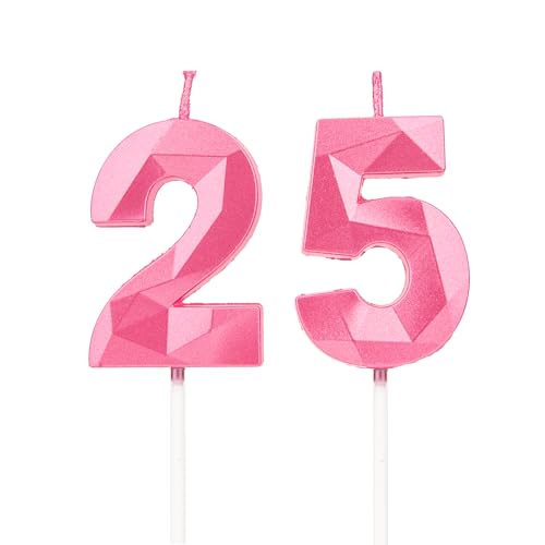 Velas 25 cumpleaños, velas con número rosa, decoraciones para tartas de cumpleaños, bodas,...