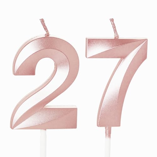 Velas de cumpleaños número 27 de color oro rosa para tarta, decoración para tartas de cumpleaños...