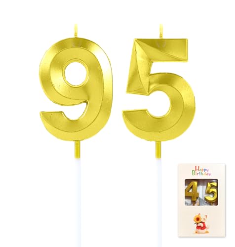 EAKE Velas de cumpleaños número 95 o 59 doradas, decoración para tartas para hombres o mujeres,...